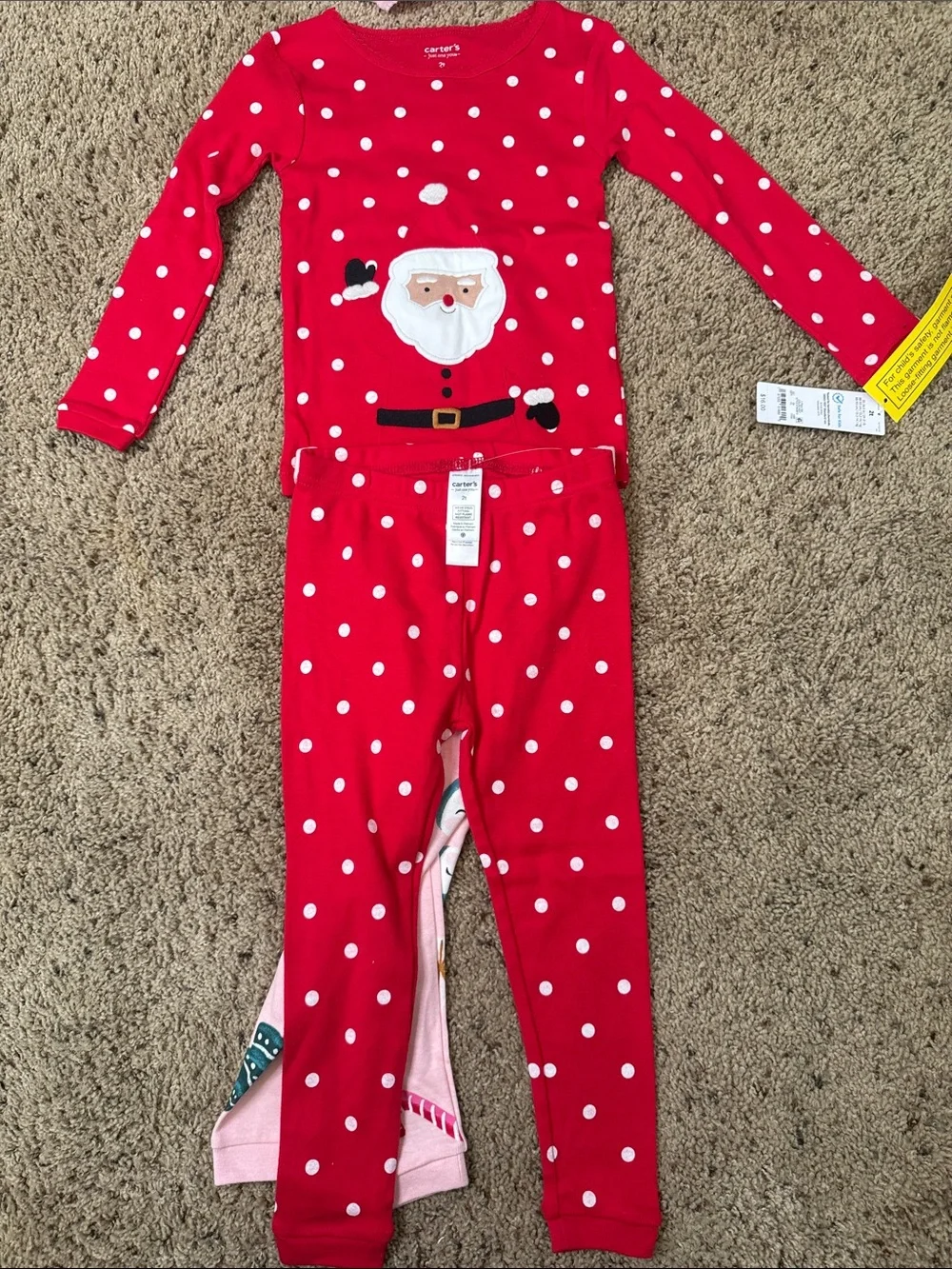 Carter's Pink and Red Holiday Santa & Ornament Pajama Set